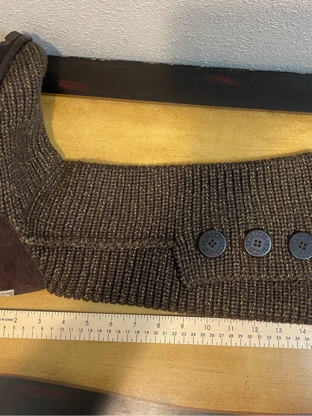 UGG W Purl Cardy Knit Boots Charcoal Grey Gold Metallic Sz 9